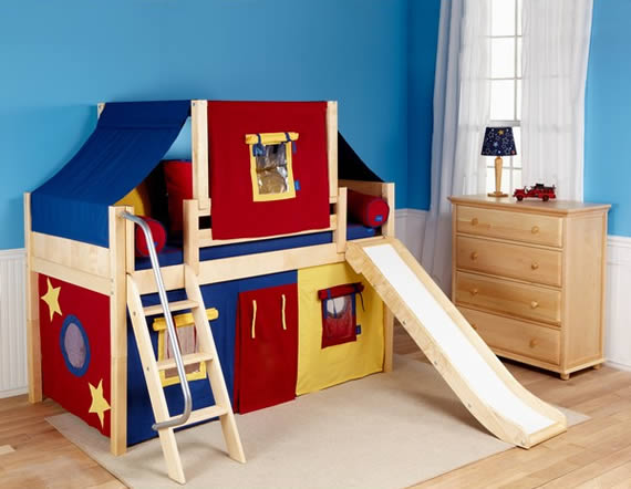 low loft bed for kids with play tent curtains maxtrix